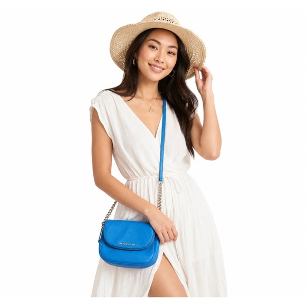 Michael Kors‎ Bedford Flap Crossbody Electric Blue Pebbled Leather Silver 17-05